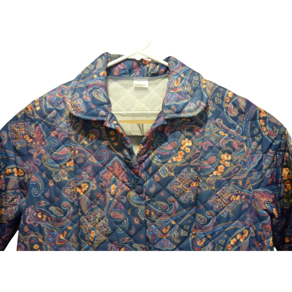 Vintage Damart Blue Paisley Quilted‎ Full Length Housecoat Robe Womens Medium